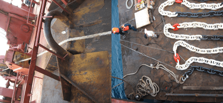 Preparing the anchor chain for hoisting