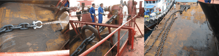 Anchor chain being hoisted onto a vessel
