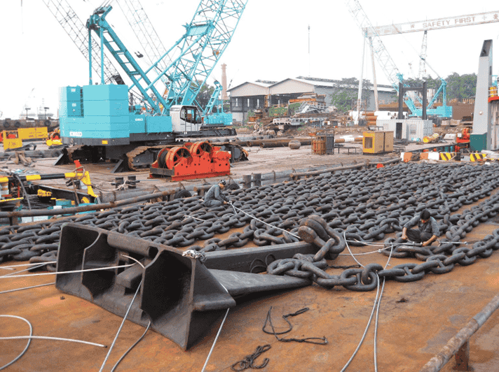 Anchor chains being connected using Kenter Shackles