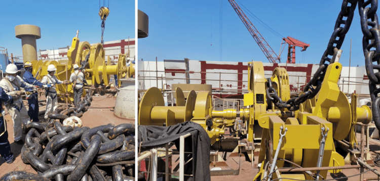 Anchor chain installation process on a vessel