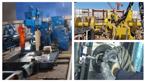 Marine vessel repair, fabrication, and wire rope spooling services