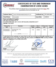MORDEC Certificate of Test and Thorough Examination of Loose Gears