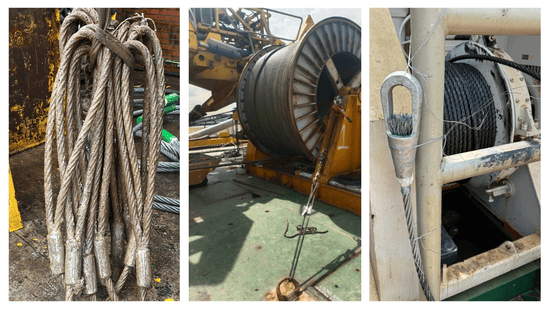 Spooling, termination and re-socketing of wire ropes on a vessel