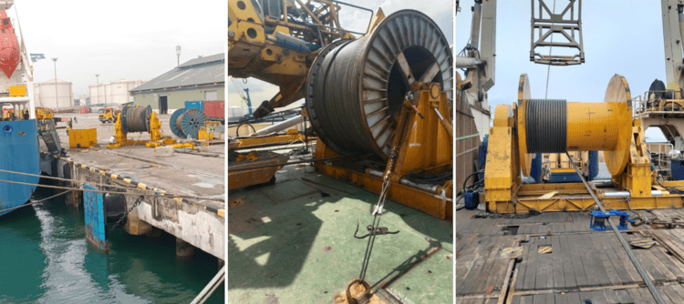 Steel wire rope spooling equipment in operation